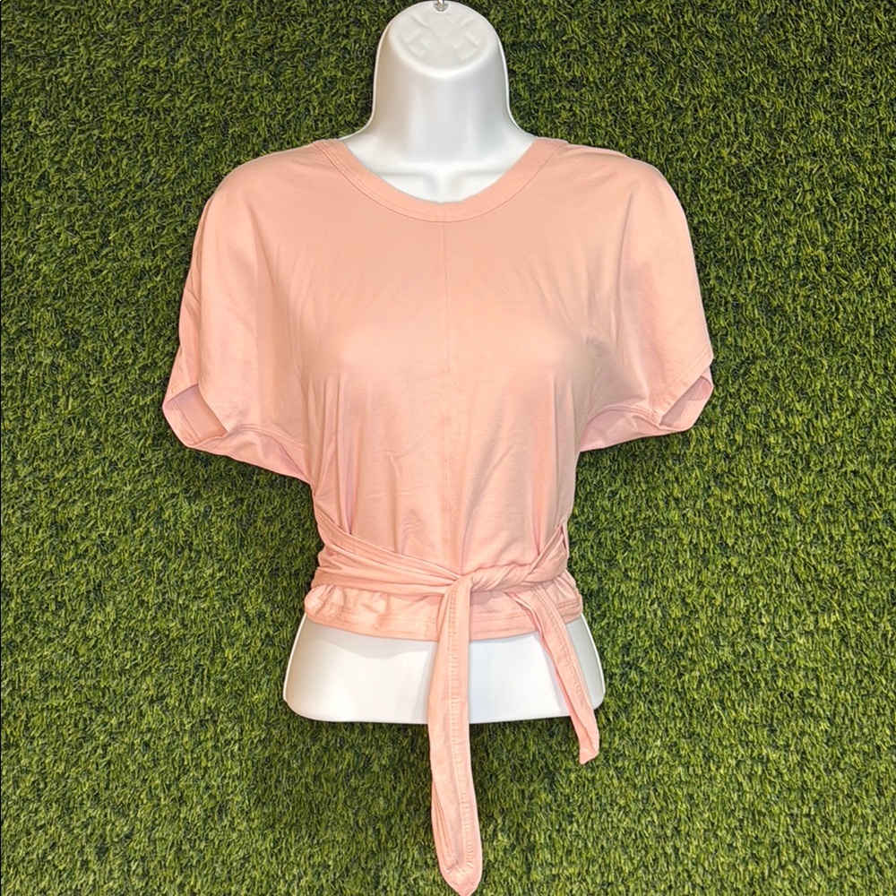 Lululemon It’s A Tie Crewneck Short Sleeve Cropped Tee Pink Mist Size 4